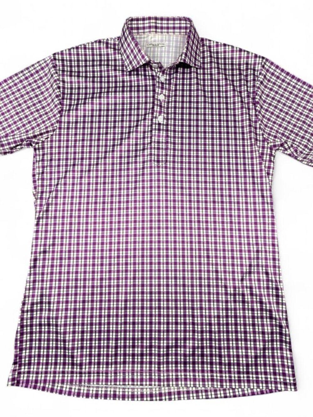 Collars & Co Dress Collar Polo Shirt Men Medium Purple Plaid Polyester